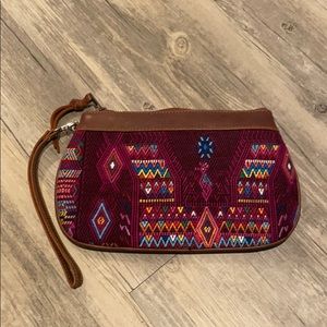 Clutch with leather trim